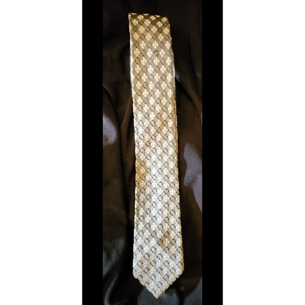 Vintage Jacquard Necktie Mens OS Grey Excellent 70s 80s Geometric Retro Low RN #